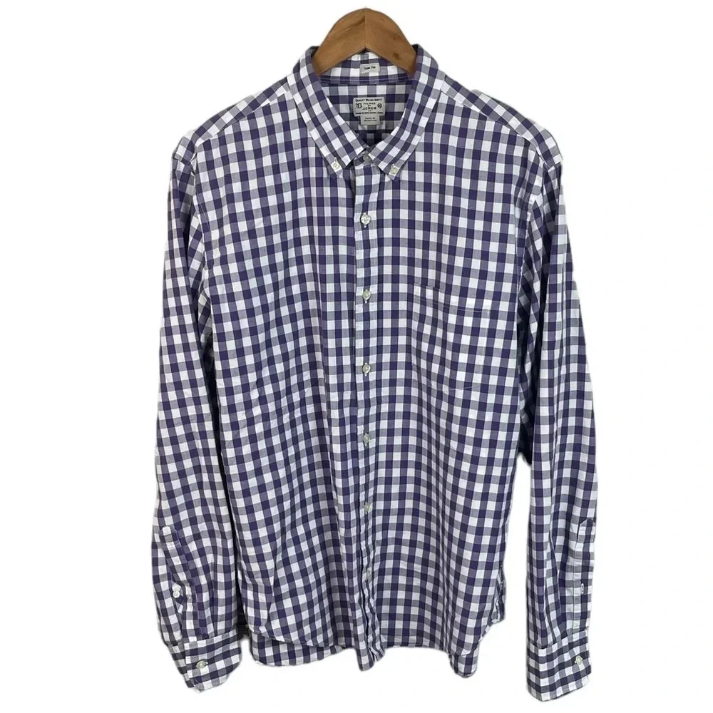BF392 Mens J. Crew Preppy SLIM Fit Gingham Print Button Down Shirt XL